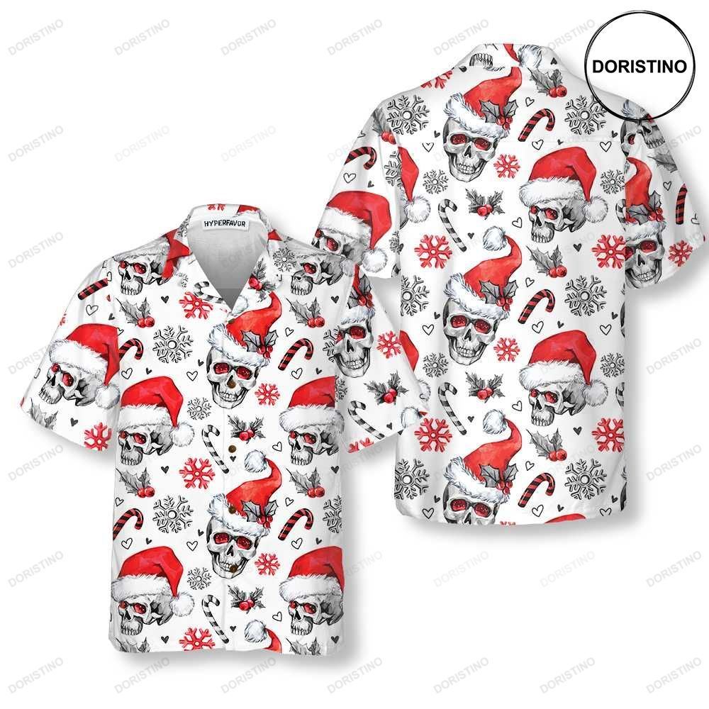 Christmas Skulls With Candy Canes White Version Christmas Skull Christmas Sh Awesome Hawaiian Shirt