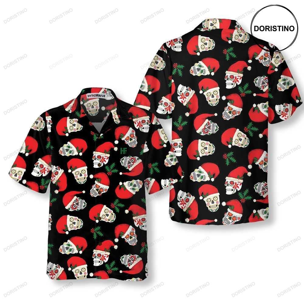 Christmas Sugar Skull Seamless Pattern Funny Santa Claus Best Gift For Christma Awesome Hawaiian Shirt