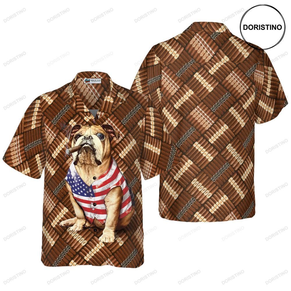 Cigar And American Bulldog For Men Awesome Hawaiian Shirt