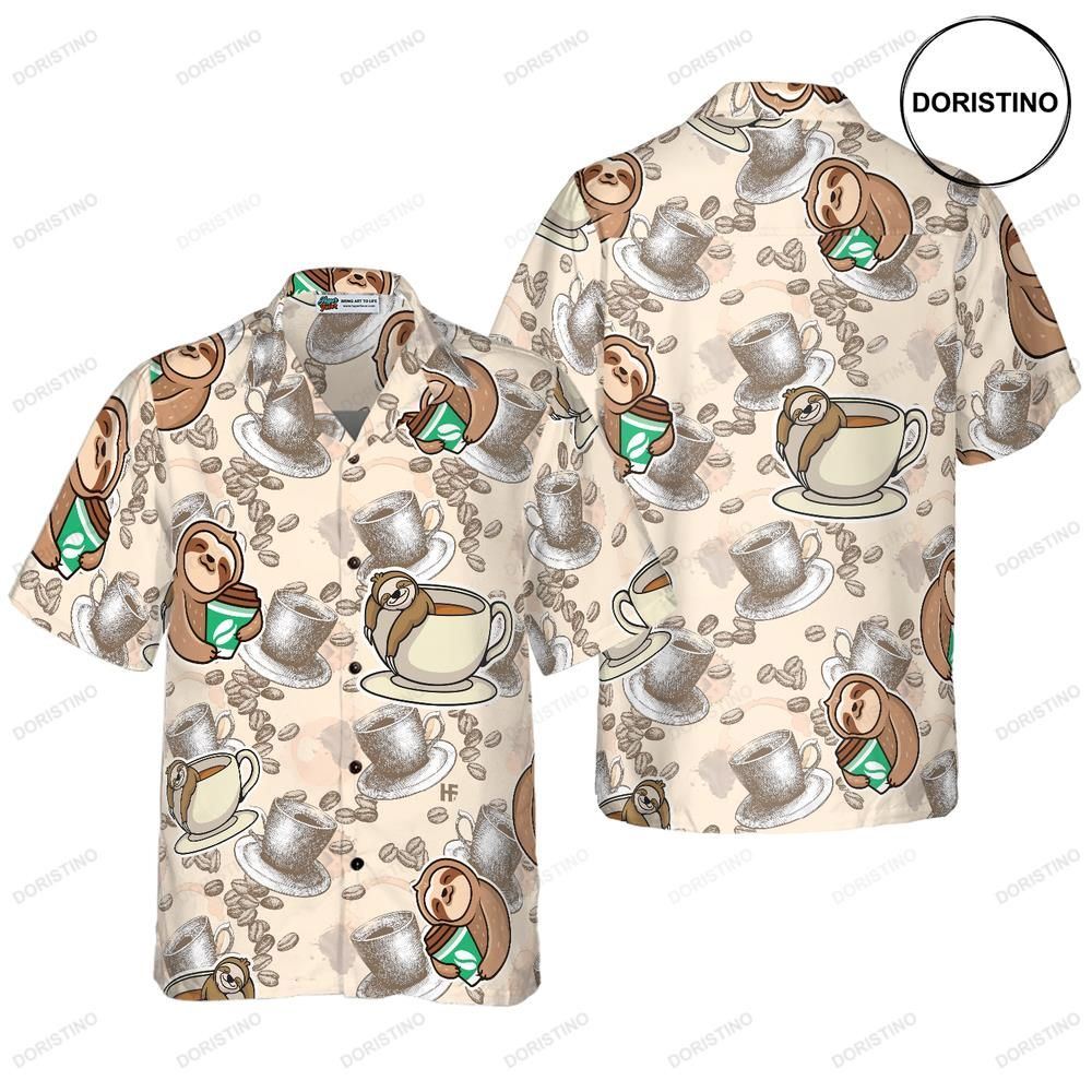 Coffee And Lazy Sloth For Men Hawaiian Shirt