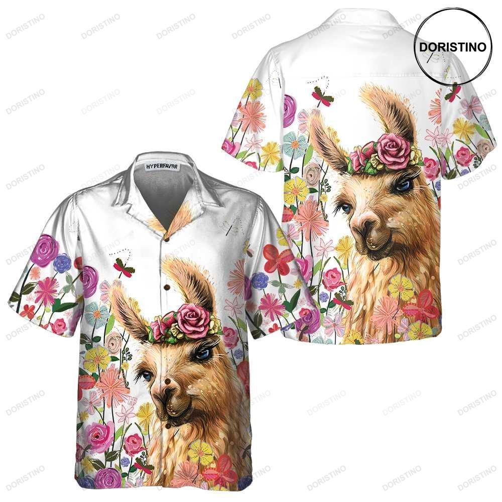 Colorful Flower With Alpaca Floral Alpaca Funny Alpaca Prin For Men Wome Awesome Hawaiian Shirt