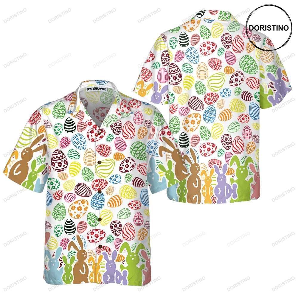 Colorful Rabbits And Easter Eggs Seamless Pattern Easter Bunny Funny Easter Shi Awesome Hawaiian Shirt