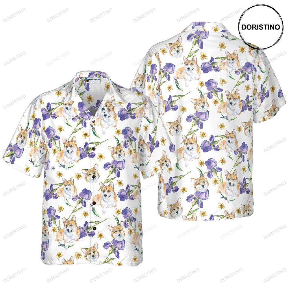 Corgi And Flowers For Men Awesome Hawaiian Shirt
