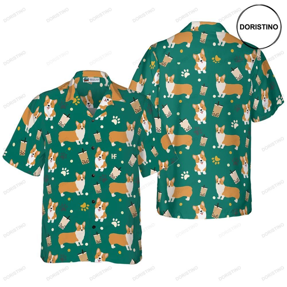 Corgi Boba Tea Hawaiian Shirt