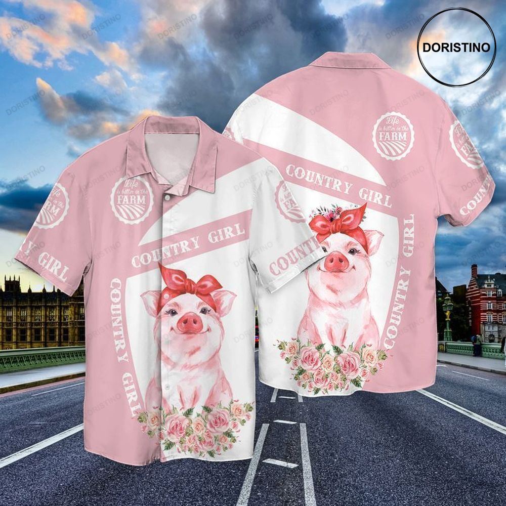 Country Girl Pig With Flowers Limited Edition Hawaiian Shirt