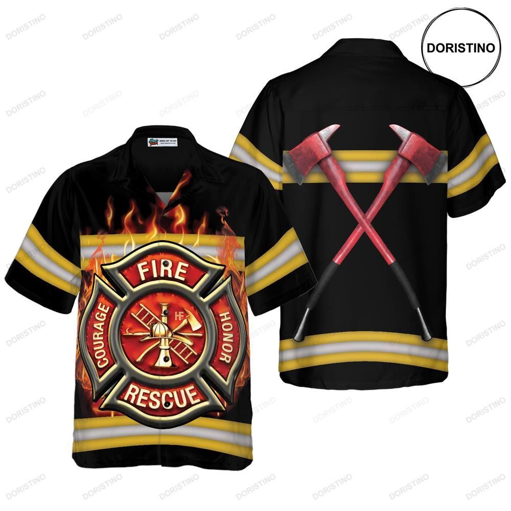 Courage And Honor Fire Dept Badge Firefighter Uniform And Cross Axes Firefighter Shir Hawaiian Shirt