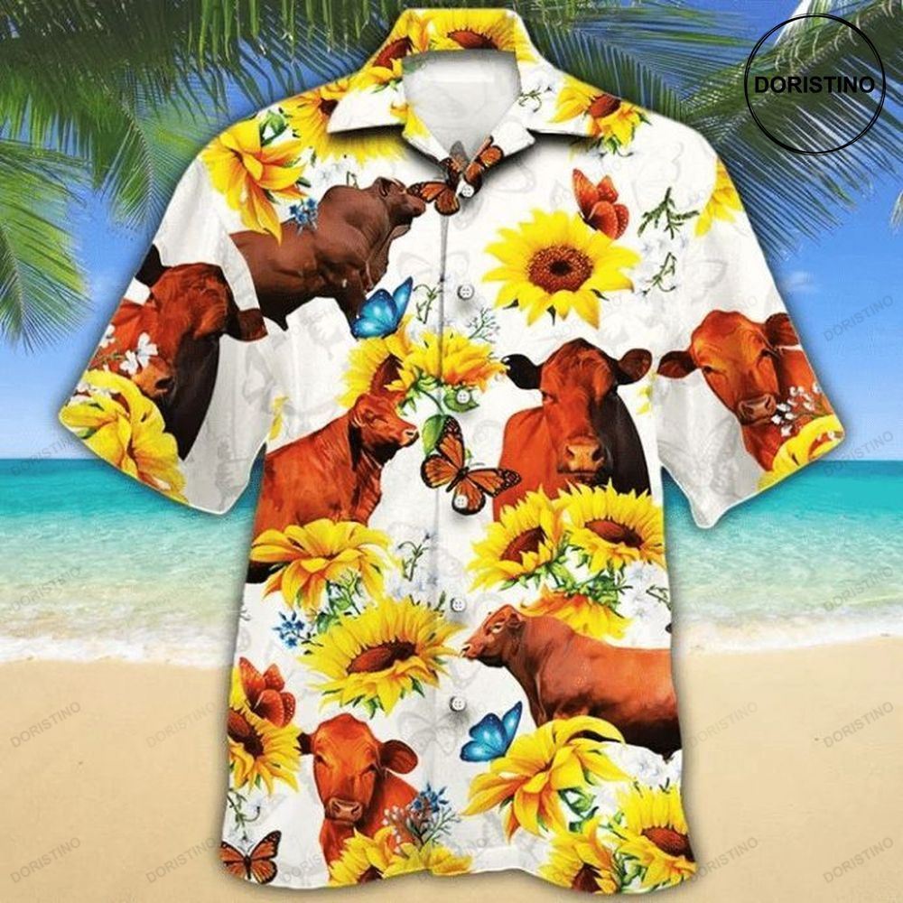 Cow Sunflower Print Hawaiian Shirt