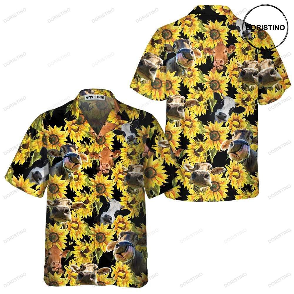 Cow With Sunflower Tropical Cow For Men And Women Funny Cow Prin Gift Id Awesome Hawaiian Shirt