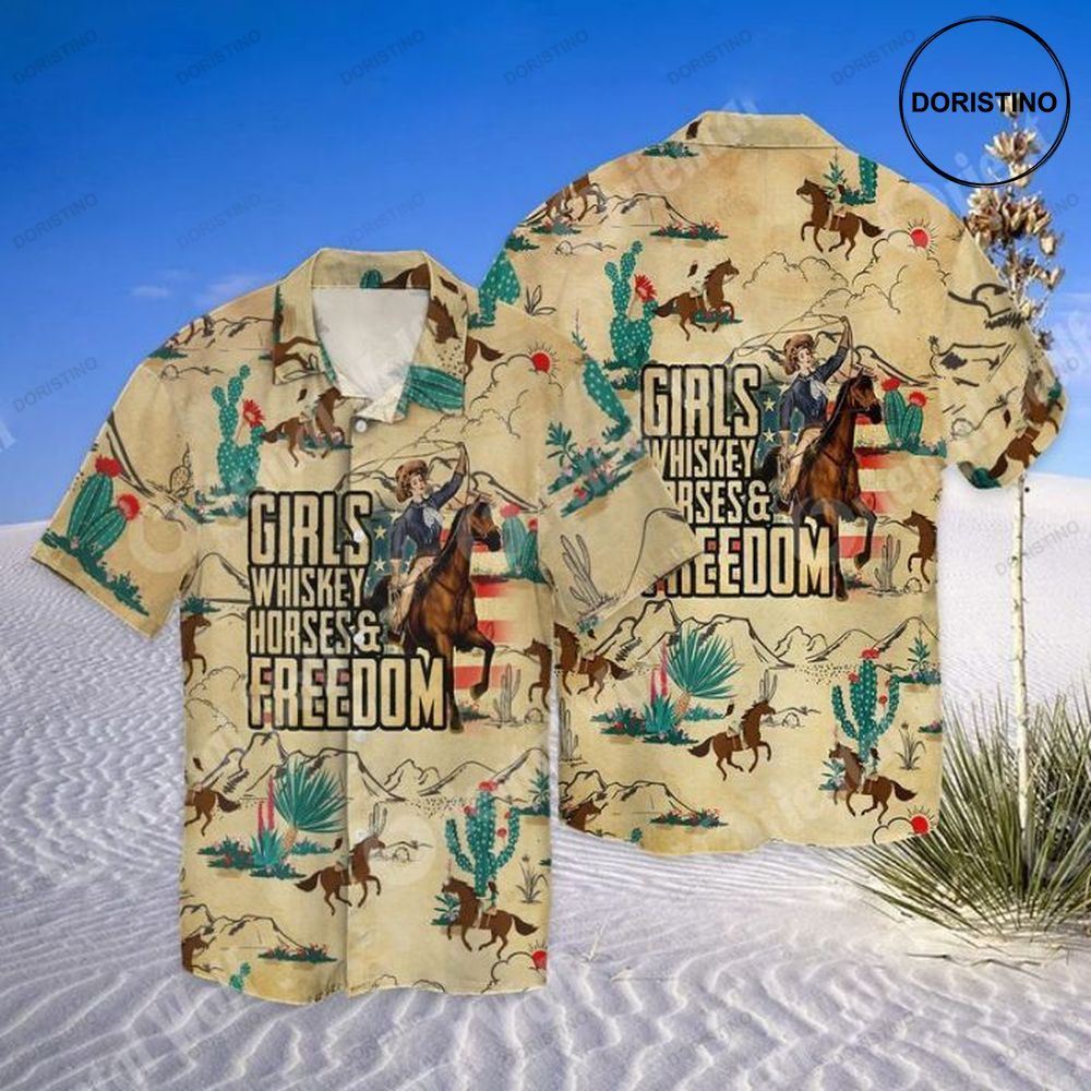 Cowgirl Girl Whiskey Horses And Freedom Limited Edition Hawaiian Shirt