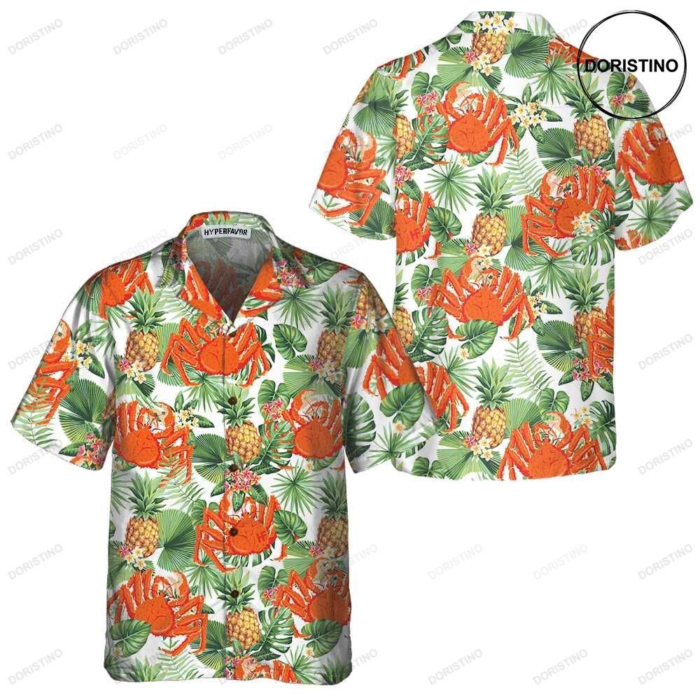 Crab And Tropical Pineapple Pattern Unique Crab Crab Prin Hawaiian Shirt