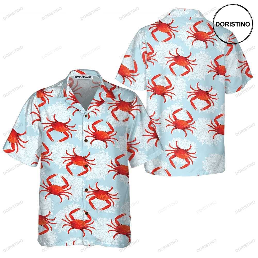 Crab On Light Blue Unique Crab Crab Prin For Adults Awesome Hawaiian Shirt