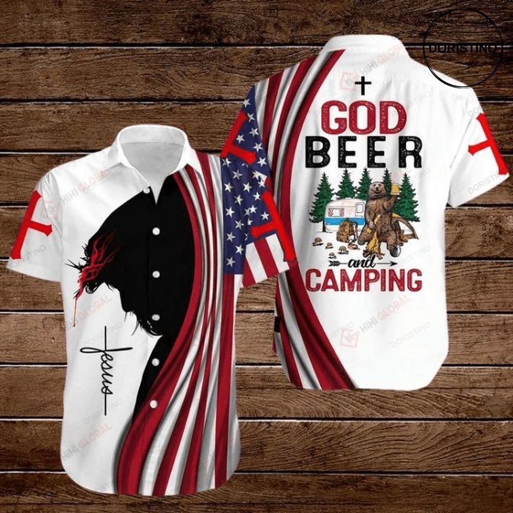 Cross Jesus Bible American Flags 4th Of July Independence Day God Beer And Camping Awesome Hawaiian Shirt