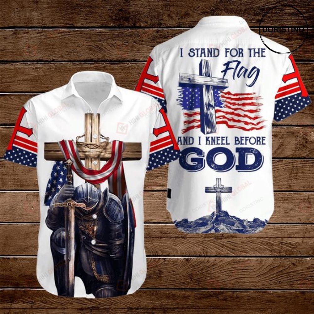 Cross Warrior American Flag Stand For Flag And I Kneel Before God Awesome Hawaiian Shirt