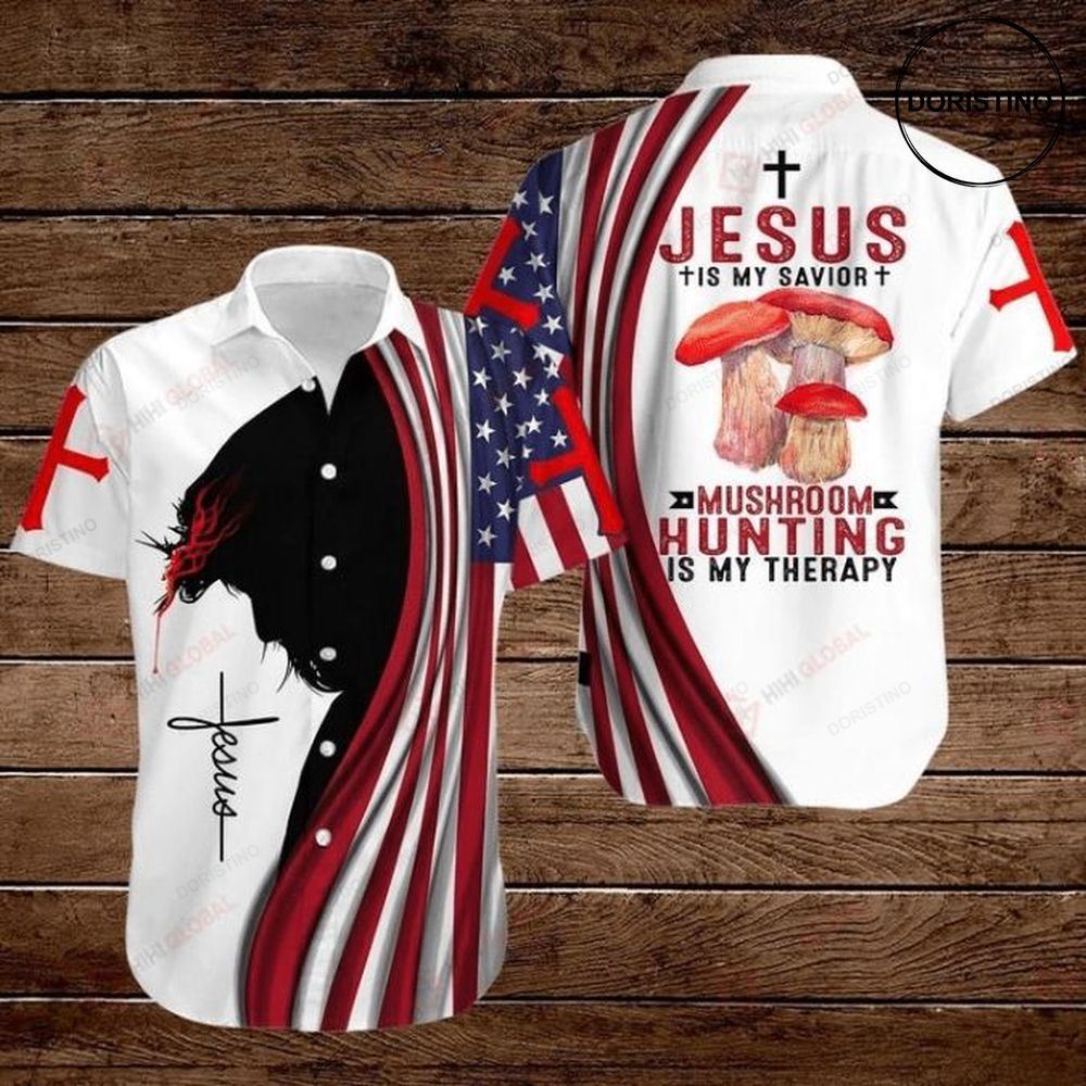 Cross Wild Mushroom Jesus Is My Savior Mushroom Hungting Is My Therapy Limited Edition Hawaiian Shirt