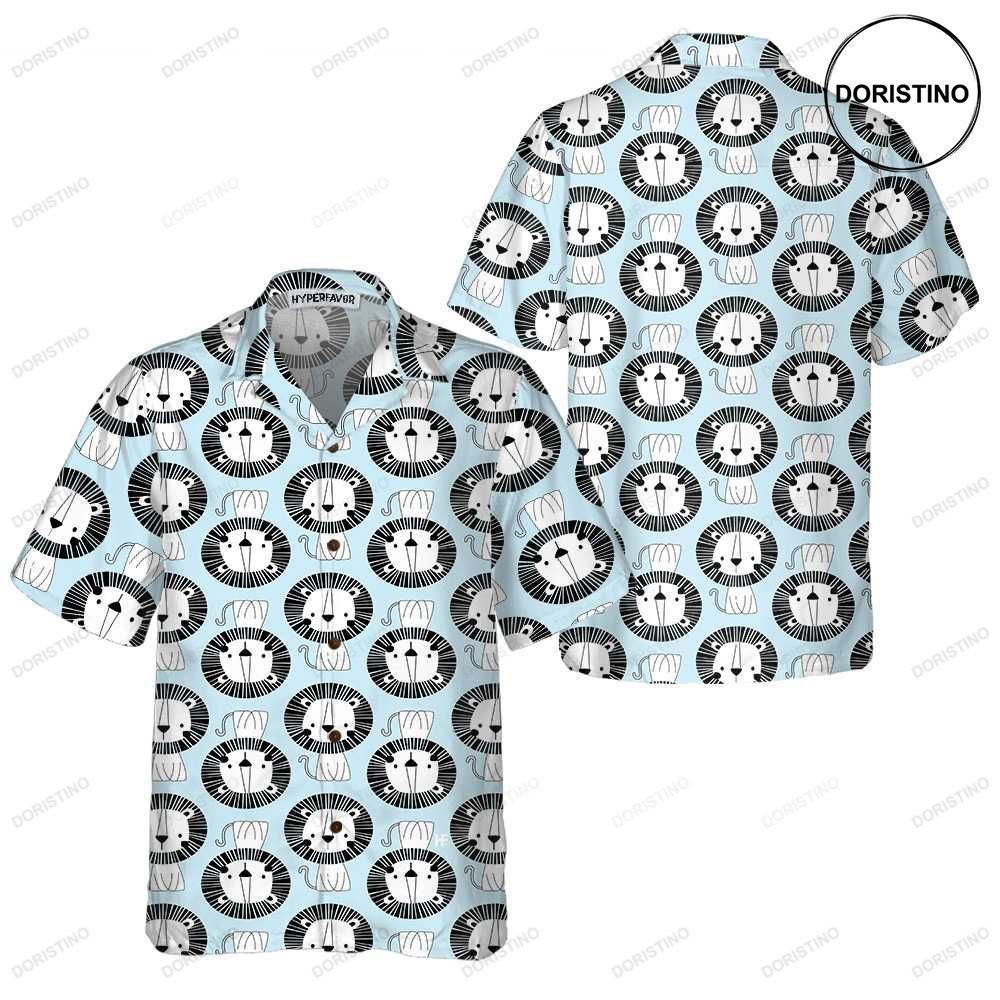 Cute Lion On Blue Button Up Lion For Men Women Lion Lion Gift Id Limited Edition Hawaiian Shirt