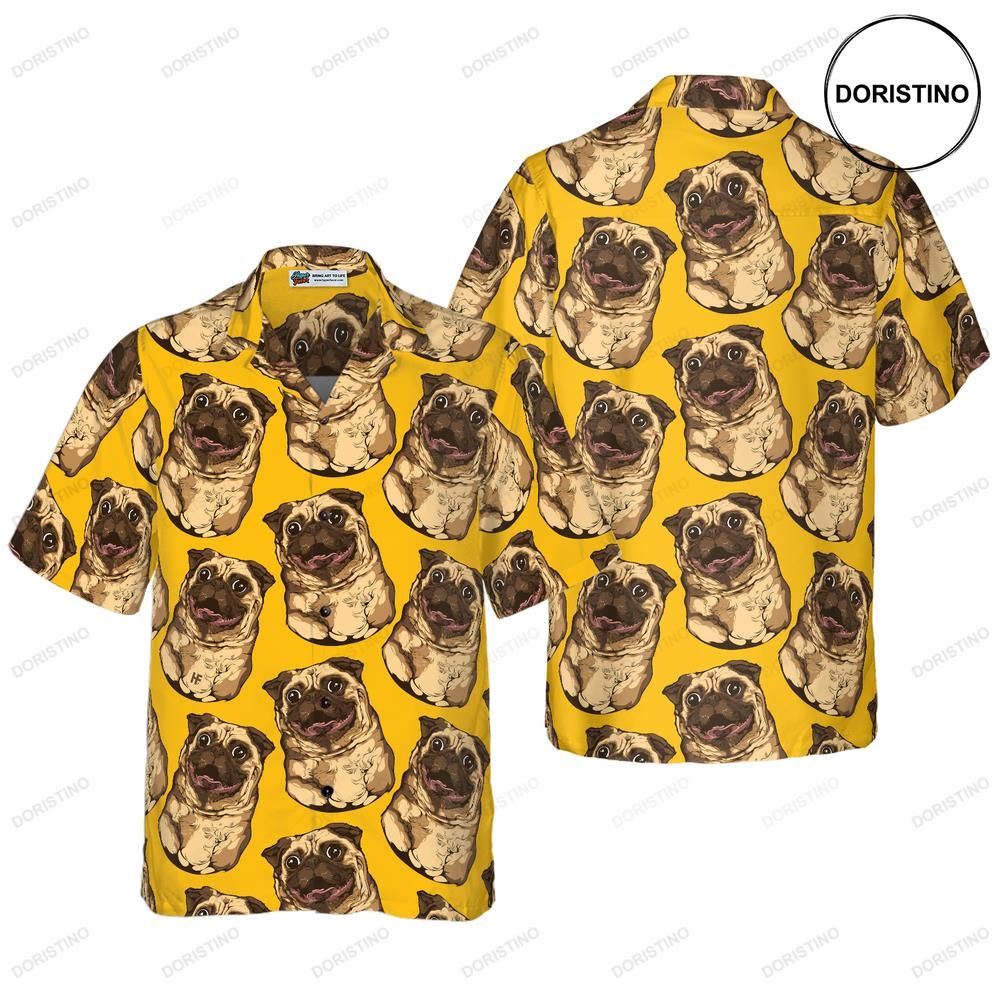 Cute Pugs Seamless Pattern For Men Limited Edition Hawaiian Shirt
