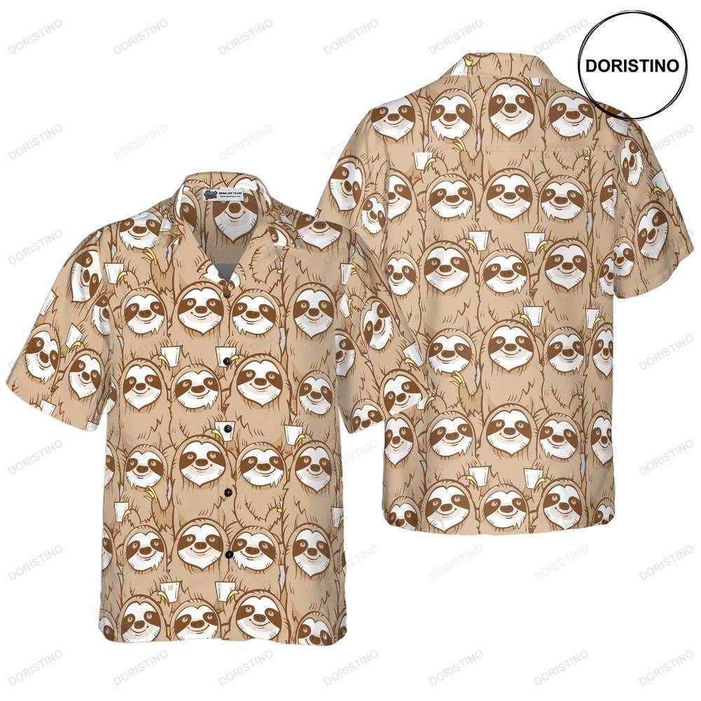Cute Sloth Seamless Pattern For Men Hawaiian Shirt