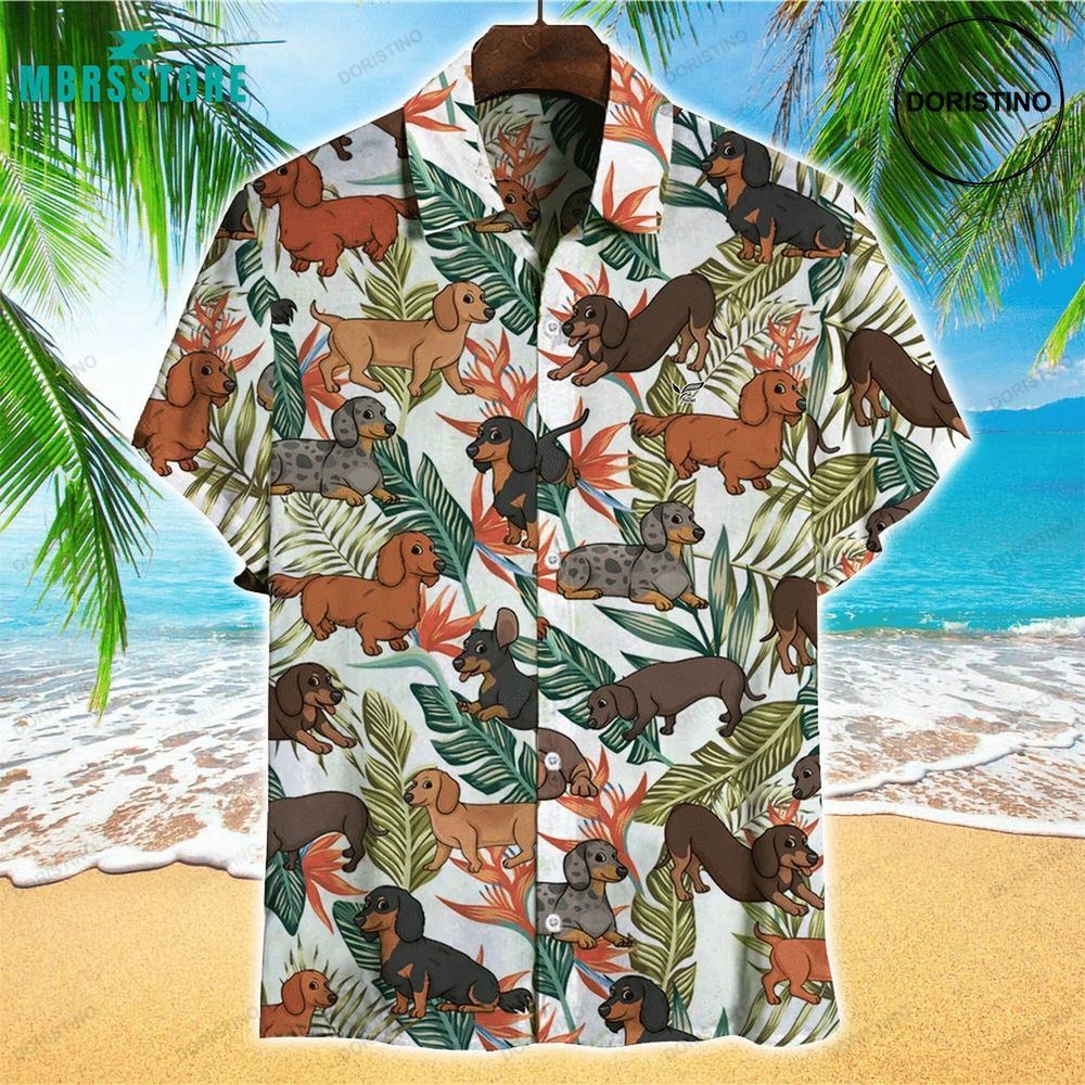Dachshund Summer Beach Short Sleeve Honeymoon Hawaiian Shirt