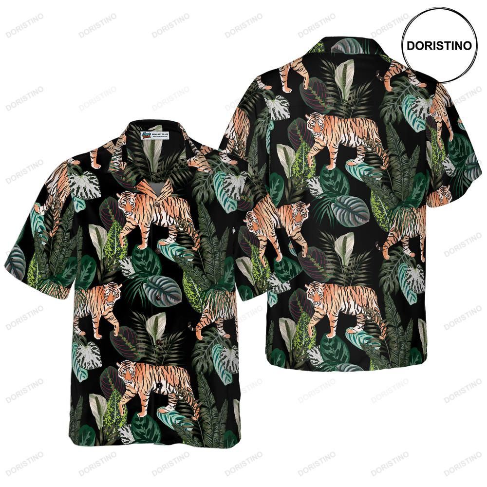 Dark Jungle Exotic Tiger For Men Hawaiian Shirt