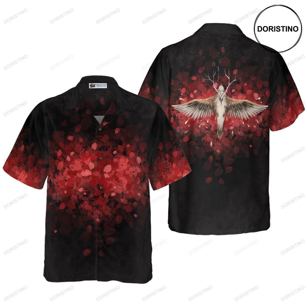 Dead Bird Goth For Men Black And Red Goth Hawaiian Shirt