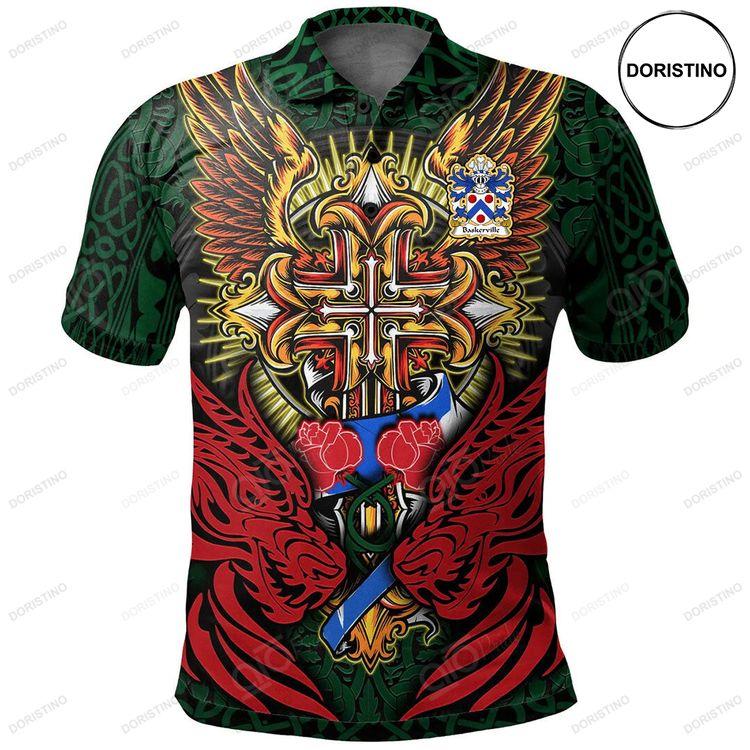 Baskerville Of Eardisley Herefordshire Welsh Family Crest Polo Shirt Red Dragon Duo Celtic Cross Doristino Polo Shirt|Doristino Awesome Polo Shirt|Doristino Limited Edition Polo Shirt}