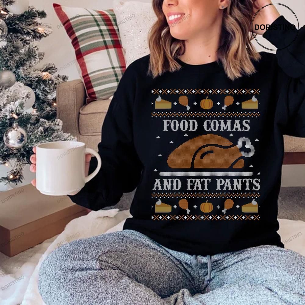 Food Comas And Fat Pants Thanksgiving Knit Pattern Shirt