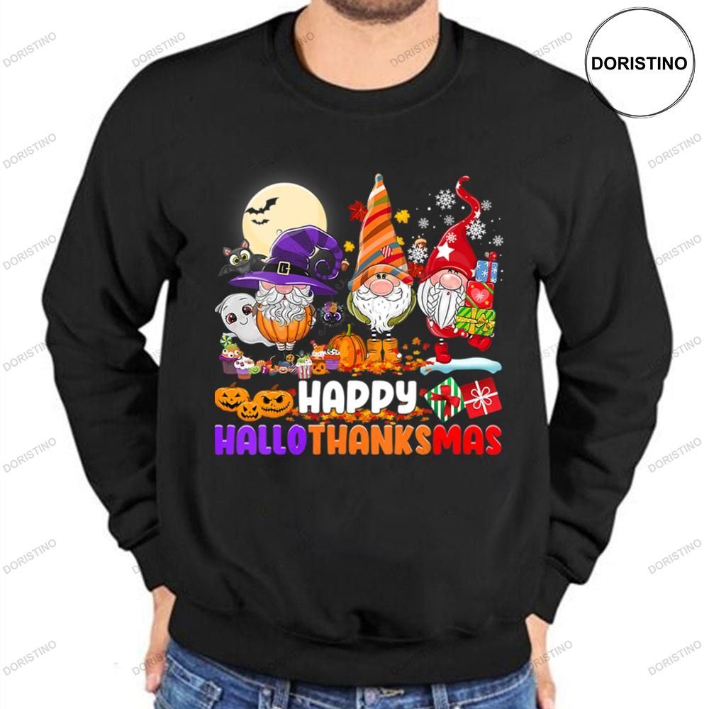 Gnomes Halloween Thanksgiving Christmas Happy Hallothanksmas Cute Icon Shirt