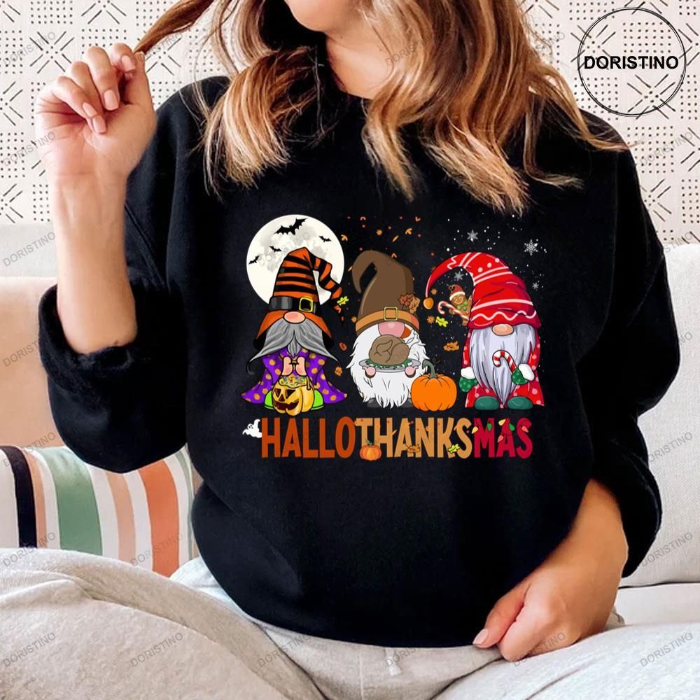 Hallothanksmas Funny Gnomes Halloween Thanksgiving Christmas Style