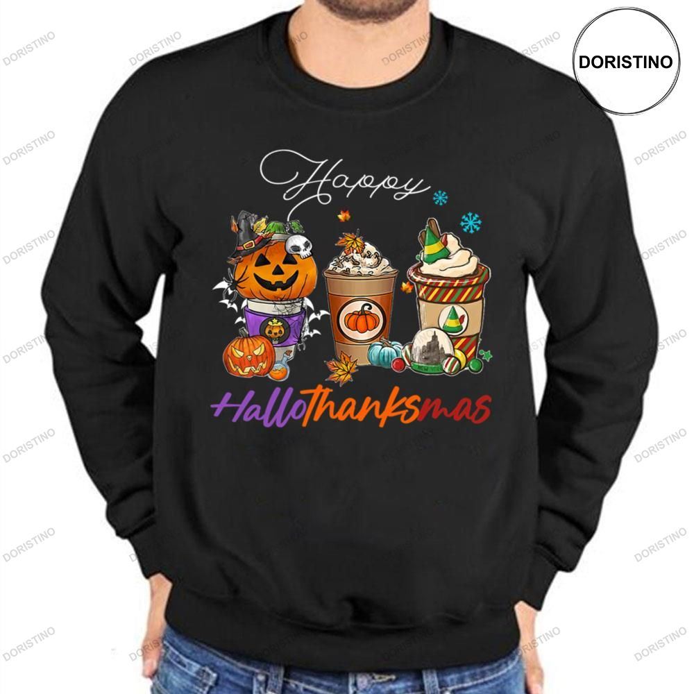 Happy Hallothanksmas Coffee Latte Halloween Thanksgiving Shirt