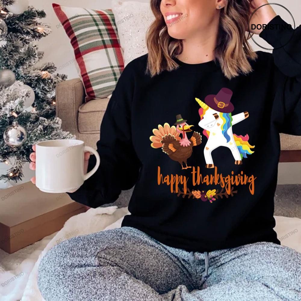 Happy Thanksgiving Dabbing Unicorn Turkey Shirts