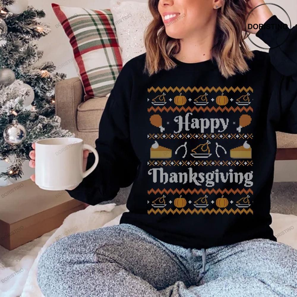 Happy Thanksgiving Knit Pattern Shirt