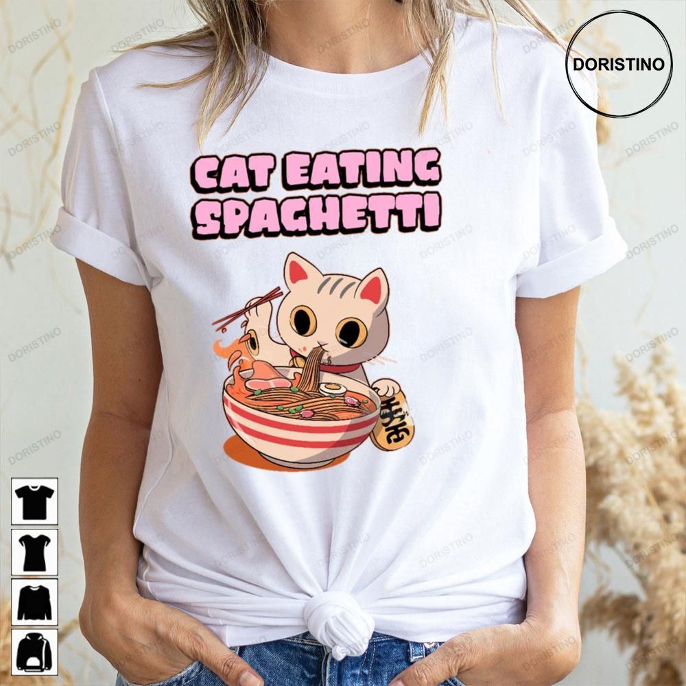 Japan Cat Eating Spaghetti Trending Style
