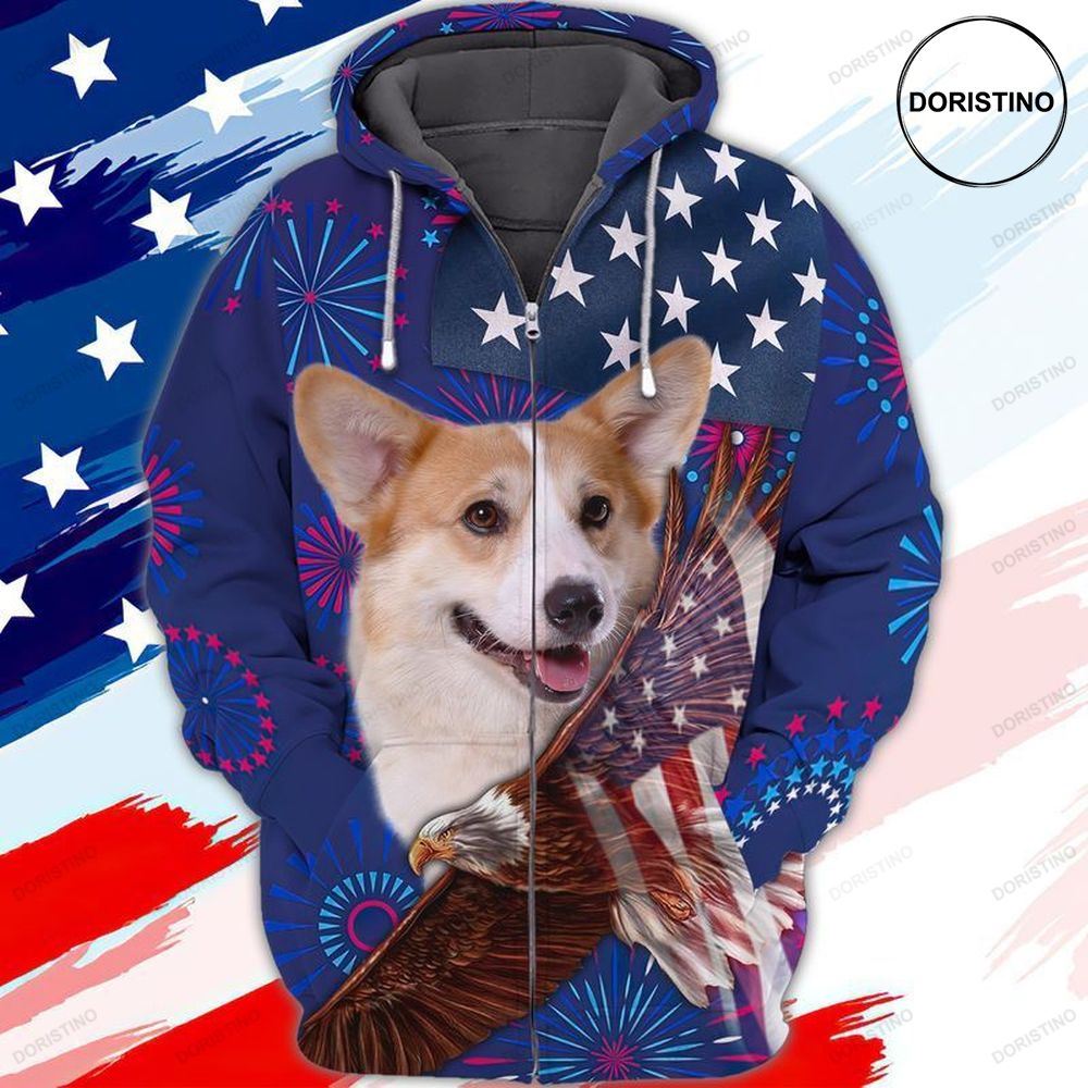 4th Of July Independence Day American Corgi Fireworks Dog Awesome 3D Hoodie
