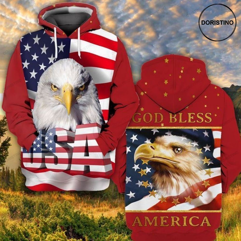 4th Of July Independence Day American Eagle God Bless All Over Print Hoodie
