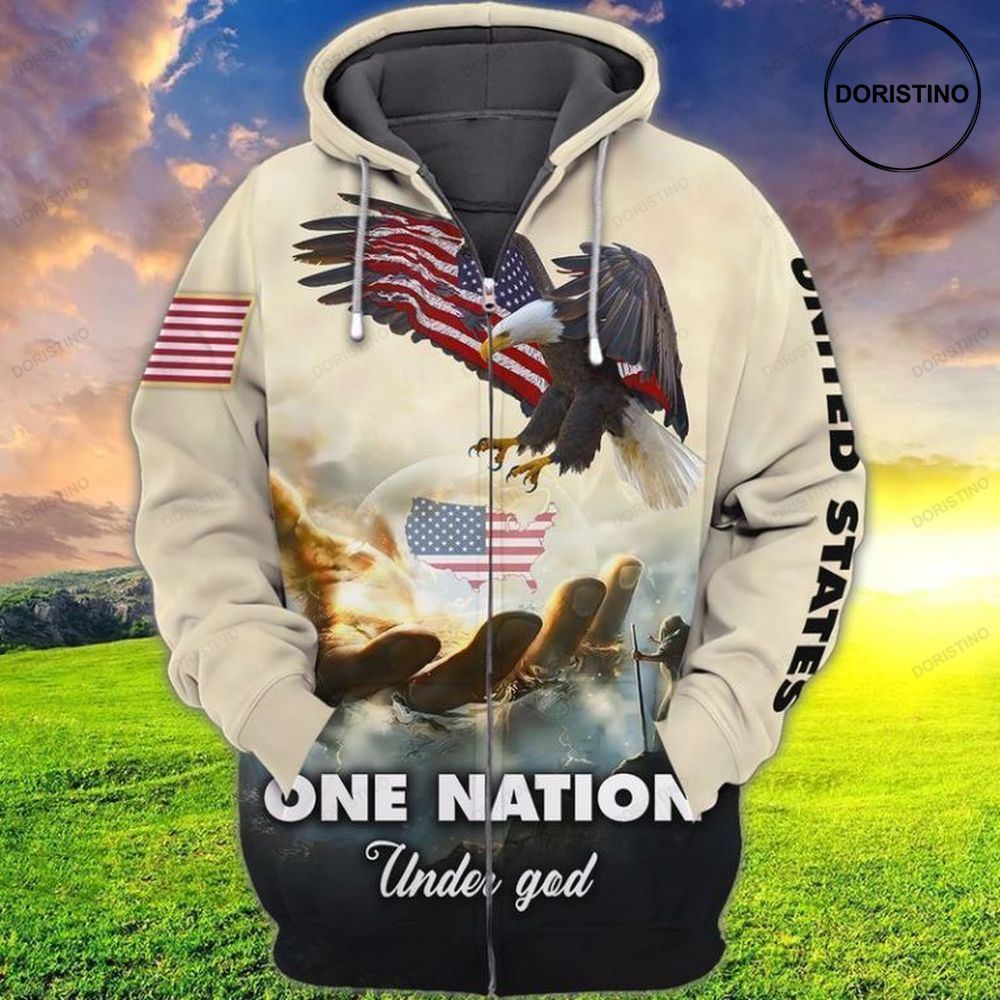 4th Of July Independence Day American Eagle One Nation Under God All Over Print Hoodie