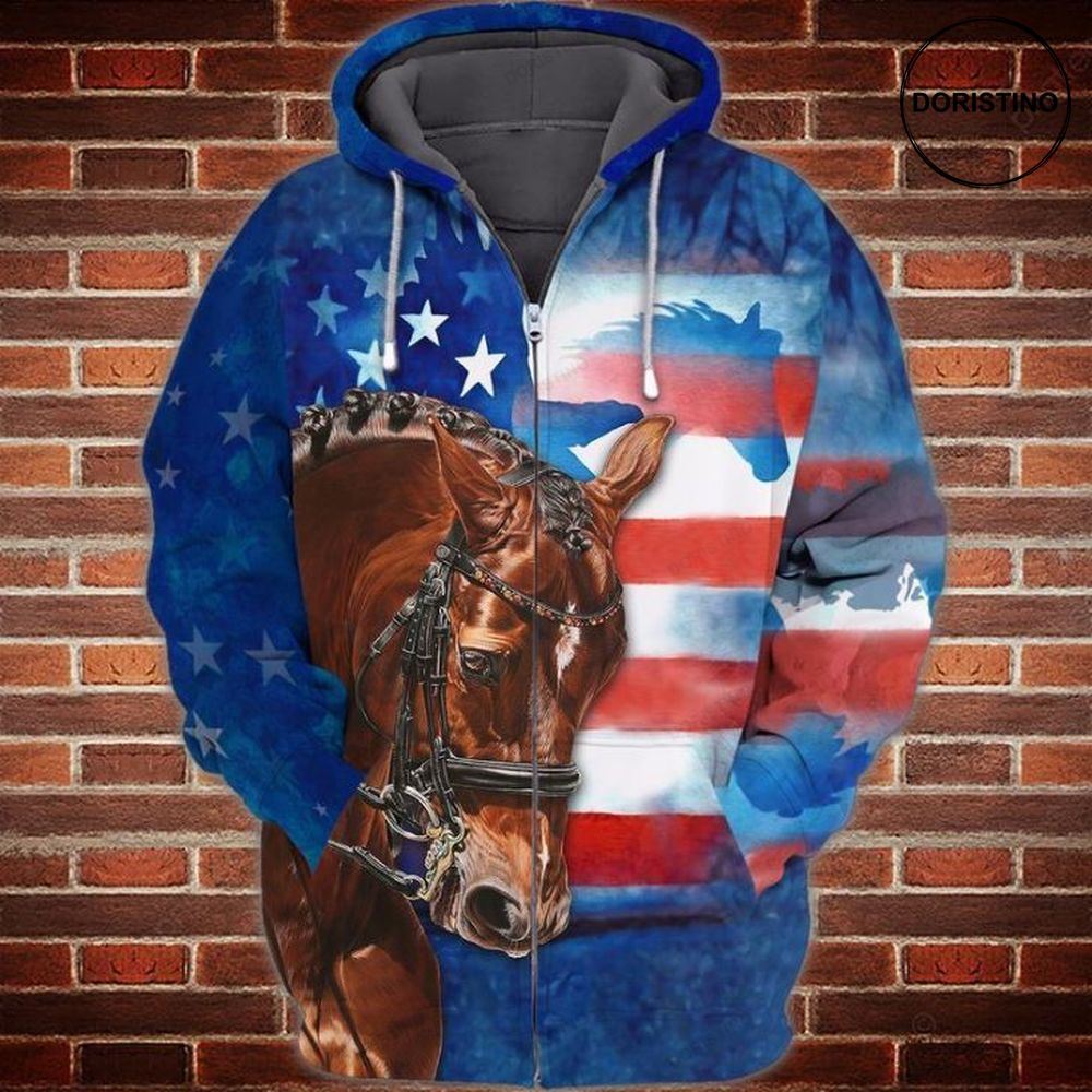 4th Of July Independence Day American Love Horse Awesome 3D Hoodie