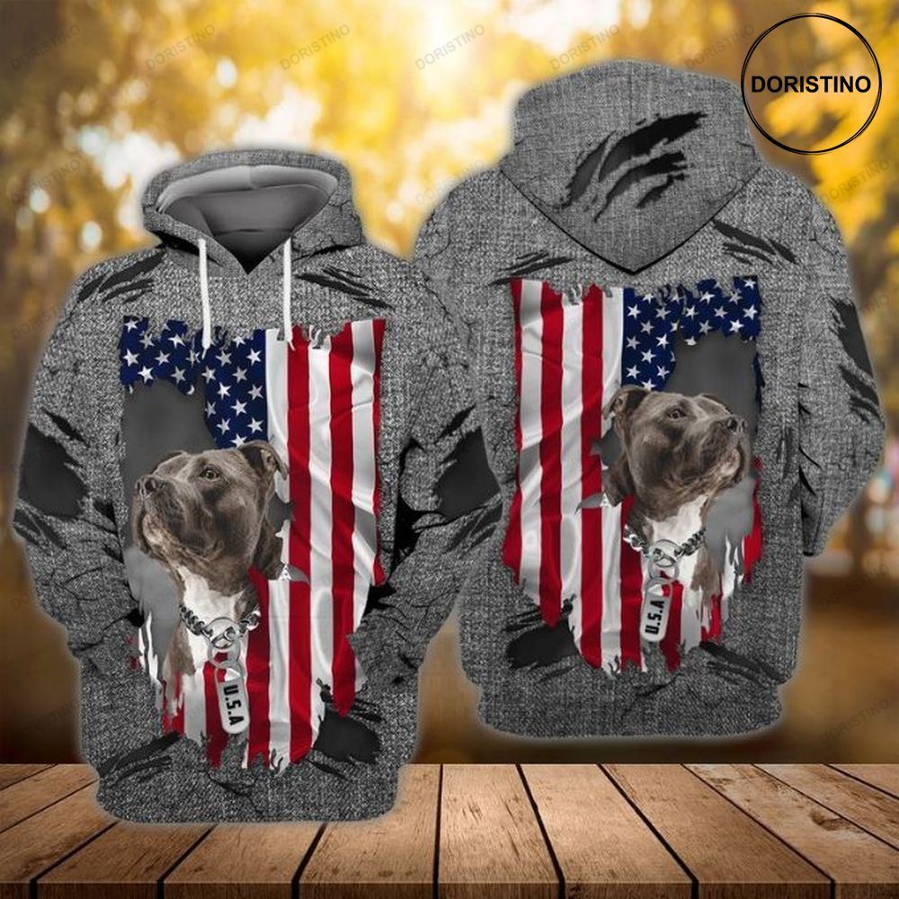 4th Of July Independence Day American Pitbull Dog Awesome 3D Hoodie
