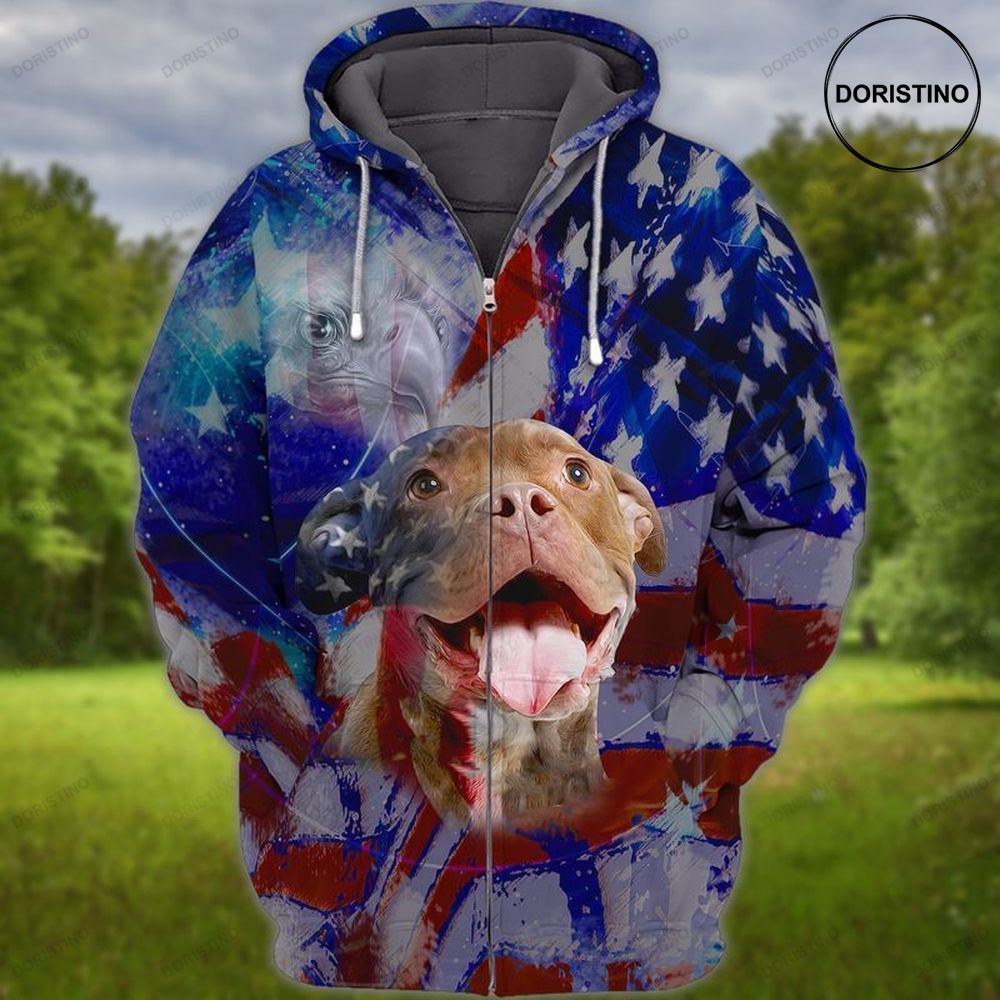 4th Of July Independence Day American Pitbull Proud Nation All Over Print Hoodie