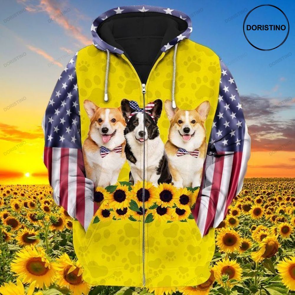 4th Of July Independence Day Corgi Lovers Sunflowers Limited Edition 3d Hoodie