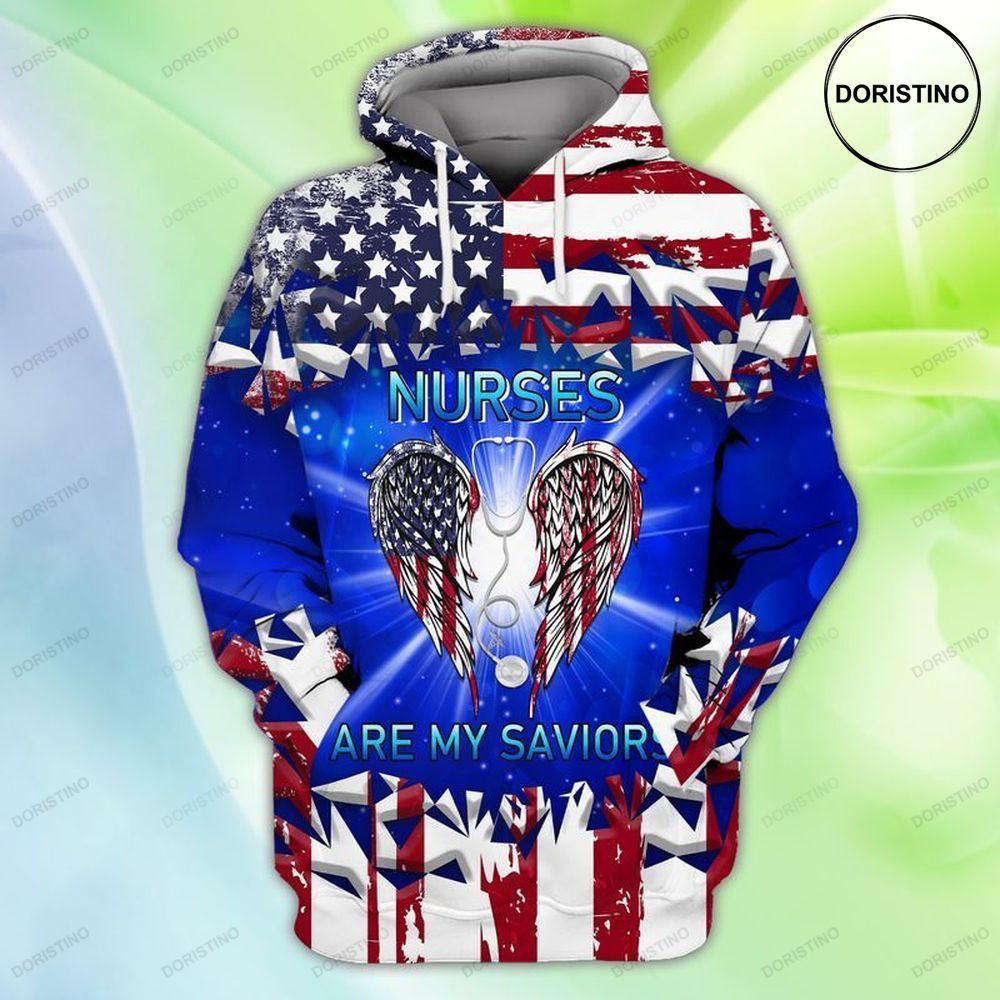4th Of July Independence Day Memorial Day America Nurses Are My Saviors All Over Print Hoodie