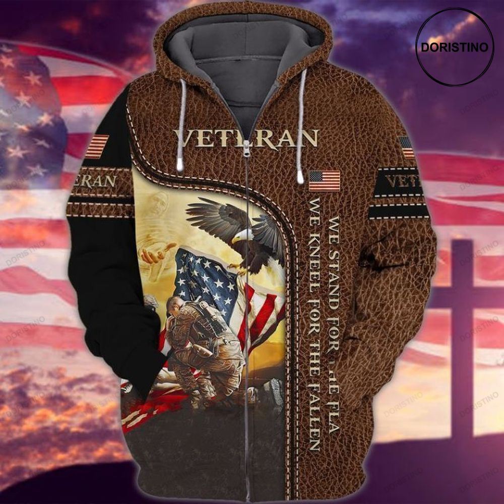 4th Of July Independence Day Memorial Day American Eagle Veteran We Stand For The Fla We Kneel For The Fallen All Over Print Hoodie
