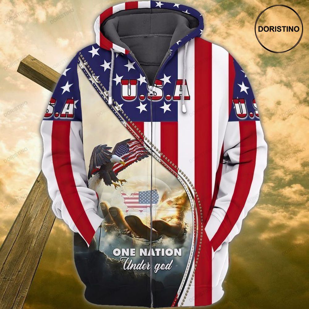 4th Of July Independence Day One Nation Under God American Eagle 1 All Over Print Hoodie