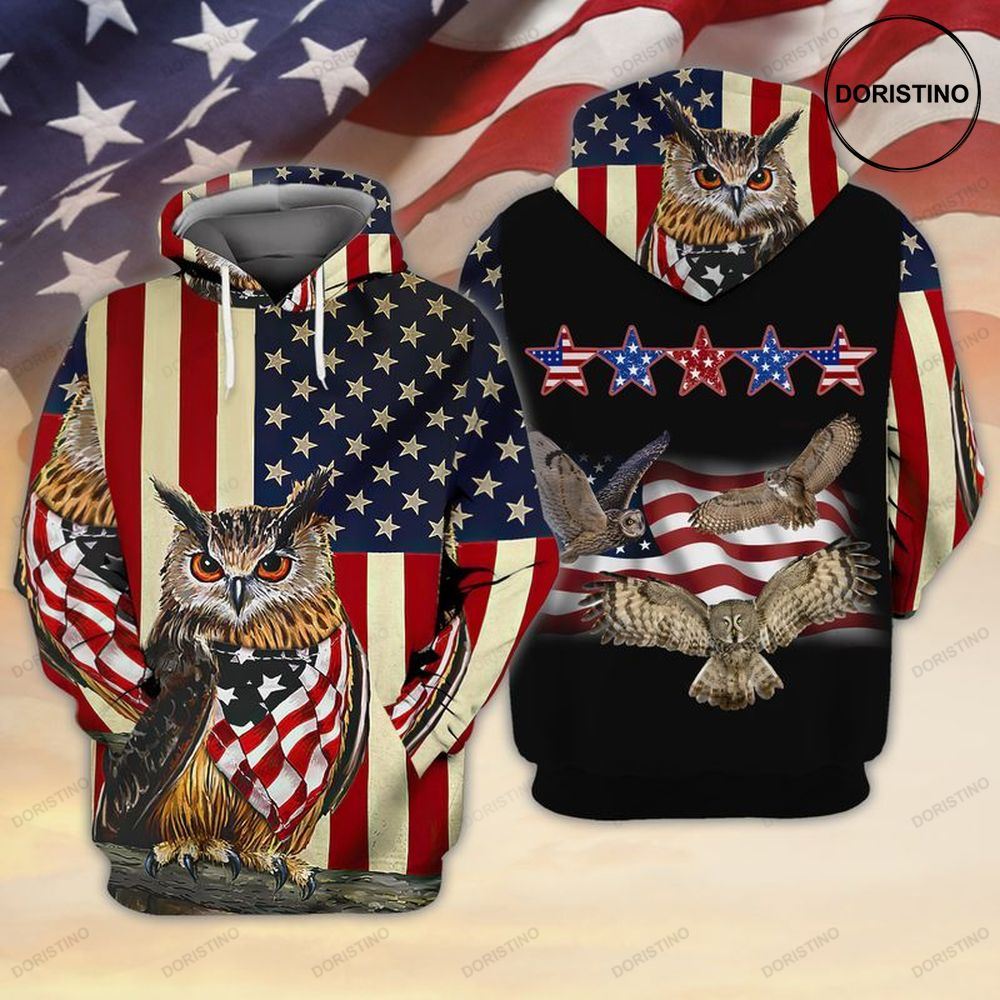 4th Of July Independence Day Owl American Flag All Over Print Hoodie