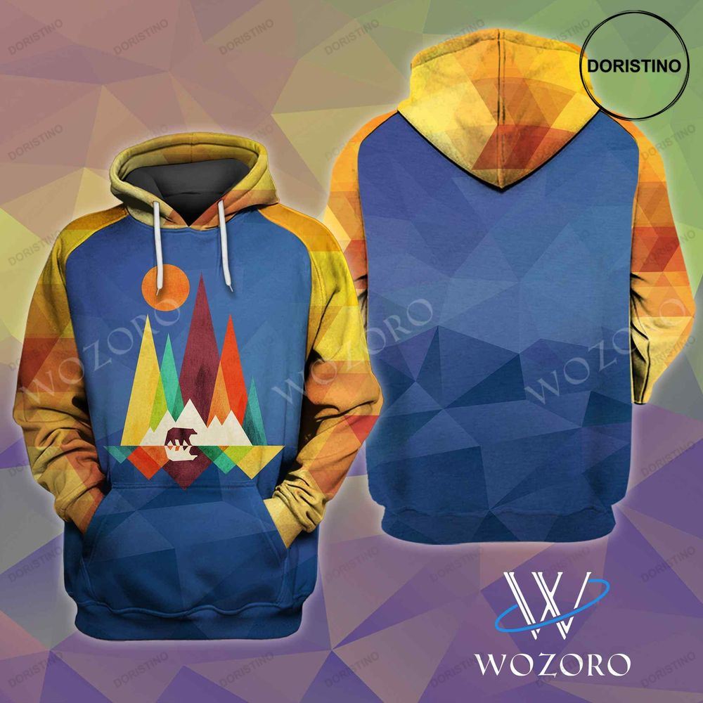 Abstract Background Bear Blue Camping Awesome 3D Hoodie