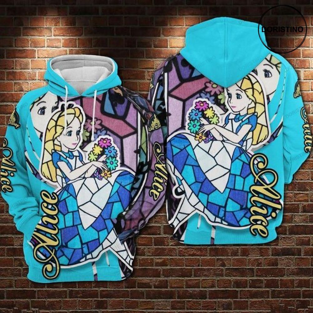 Alice In Wonderland Stained Glass Style All Over Print Hoodie