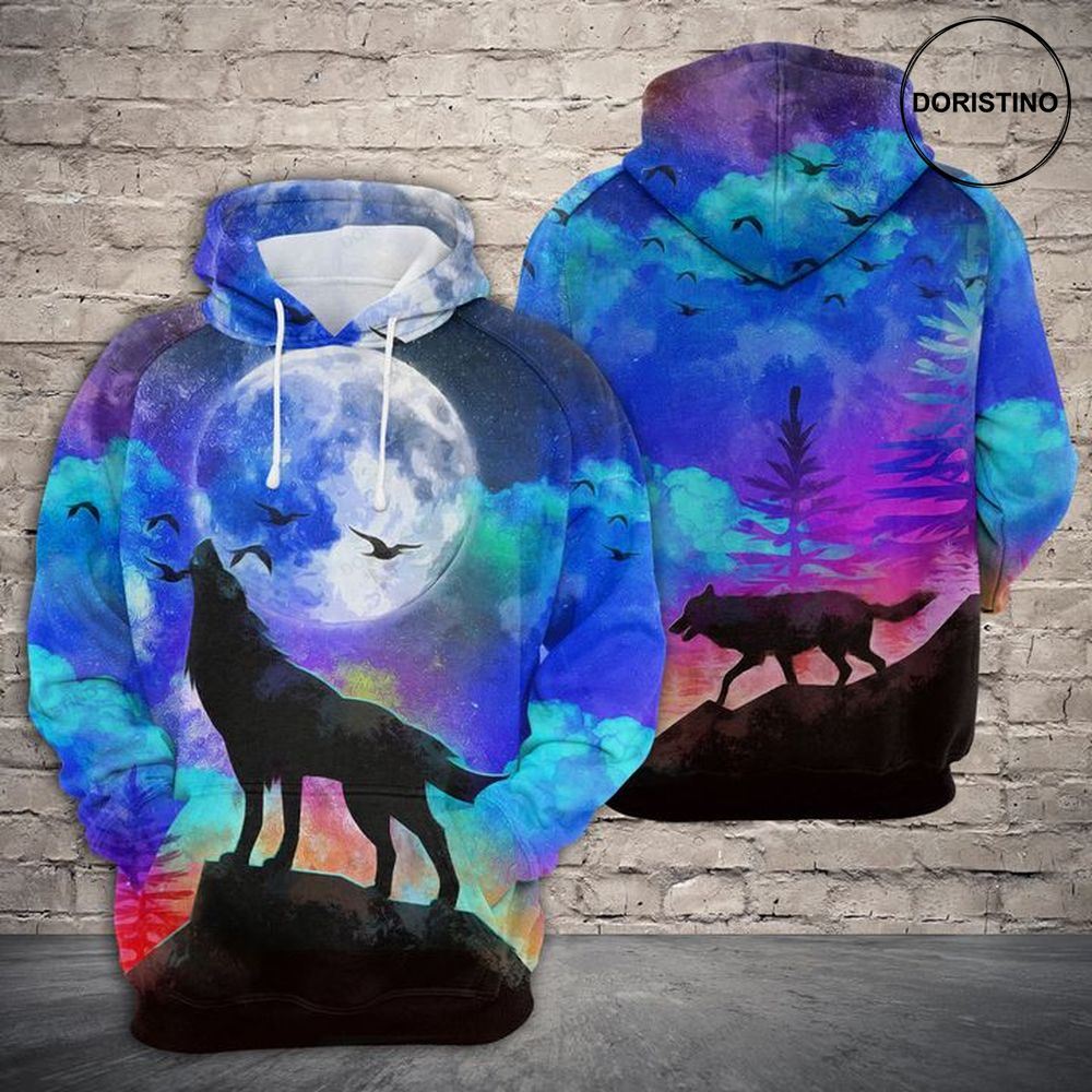 Amazing Wolf At Night Awesome 3D Hoodie