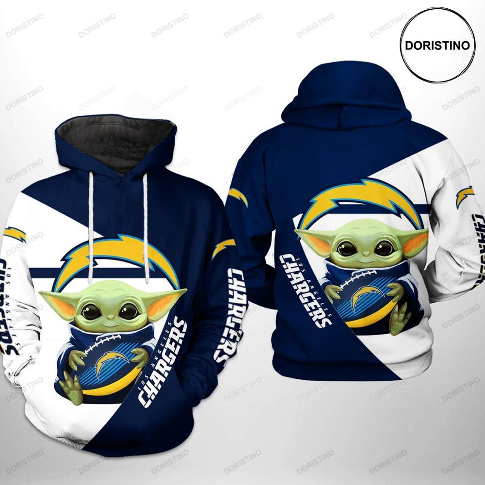 Los Angeles Chargers Nfl Baby Yoda Team Awesome 3D Hoodie