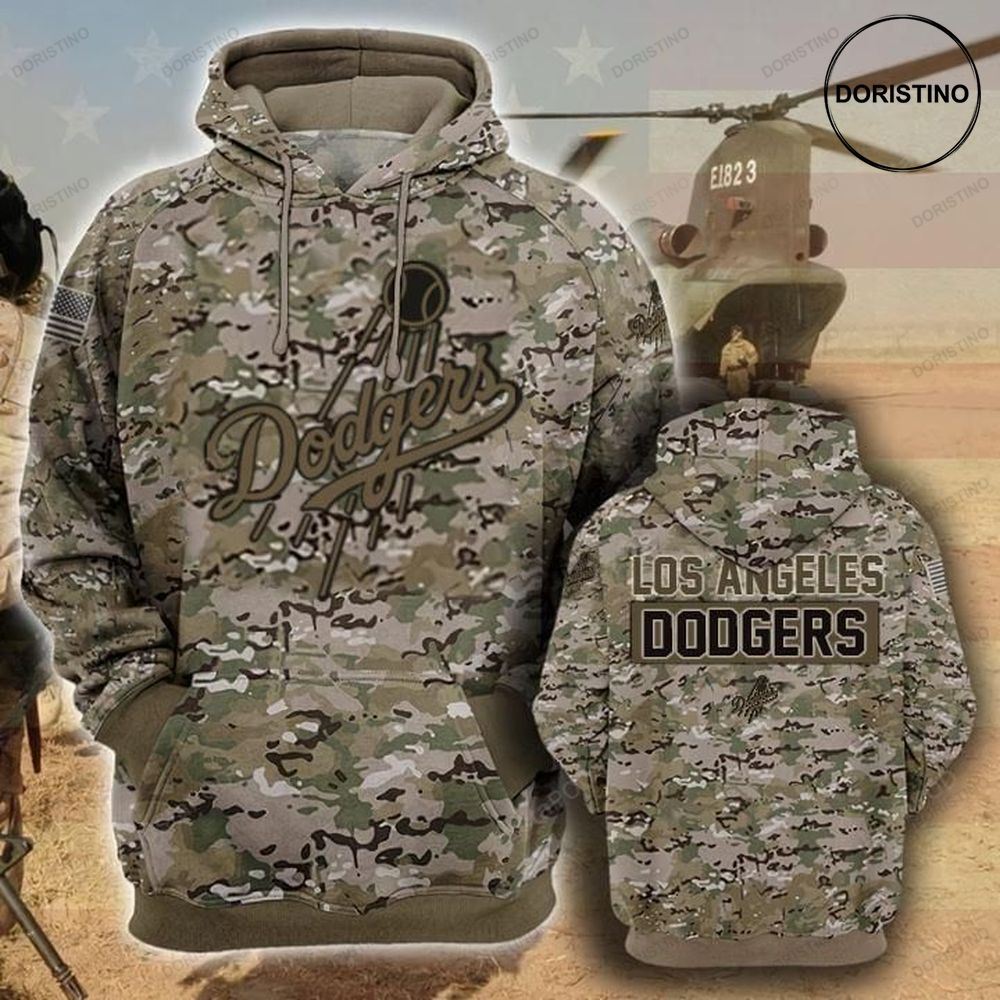 Los Angeles Dodgers Camouflage Veteran Cotton Awesome 3D Hoodie