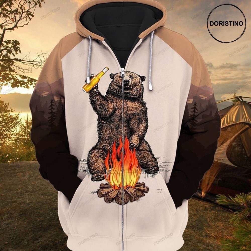 Love Camping The Bear With Beer All Over Print Hoodie