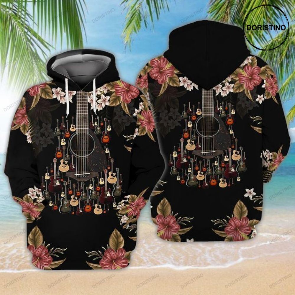 Love Guitar With Flowers Awesome 3D Hoodie